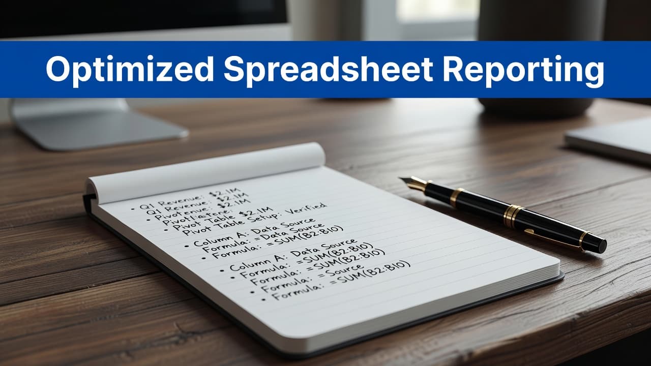 A luxury fountain pen rests on a professional notepad featuring neat, handwritten Excel data. The dark textured wooden surface creates a sophisticated contrast against the clean, organized white page.